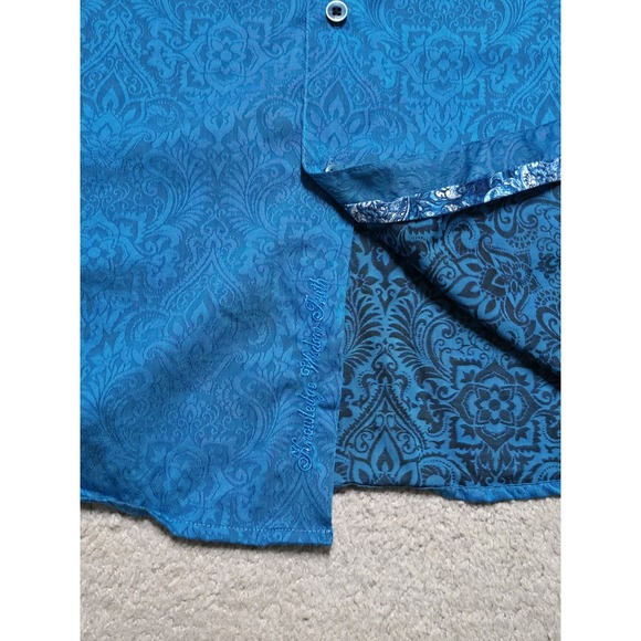 Robert Graham Mens XL Shirt S/S Blue Demask Geometric Paisley Floral Flip‎ Cuff - Picture 7 of 14